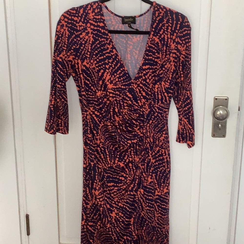 Stylish navy and orange print dress